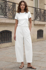 Fisoew Women's White Wide Leg Barrel Pants