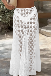 Fisoew Women's White High Waist  A Line Lace Maxi Skirt - Fisoew