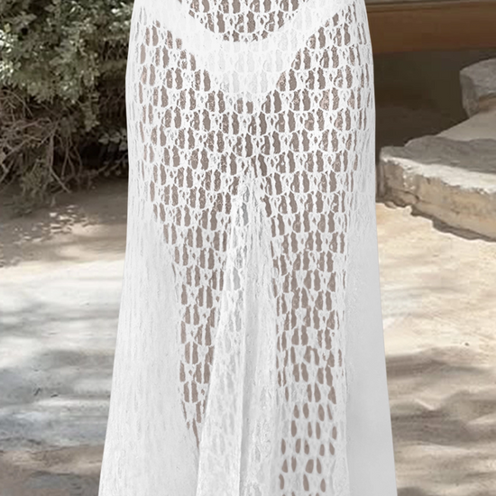 Fisoew Women's White High Waist  A Line Lace Maxi Skirt - Fisoew