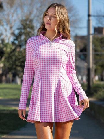 Plaid A-line with Built-In Mini Dresses - Fisoew