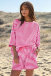 Womens Pink Striped Short Sets 2 Piece Fisoew - Fisoew