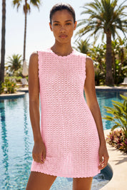 Fisoew Women's Pink Swimsuit Coverup Crochet Sleeveless Bathing Suit - Fisoew