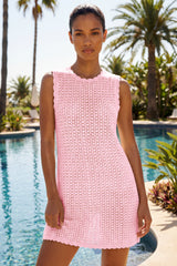 Fisoew Women's Pink Swimsuit Coverup Crochet Sleeveless Bathing Suit