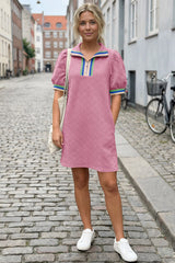 Fisoew Women‘s Pink Summer Puff Short Sleeve Mini Dress