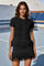 Womens Black 2 Piece Outfits Sweater Tops Fringe Skirt Fisoew - Fisoew