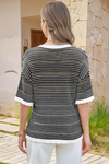 Fisoew Women's Black Striped Cropped Knit Tops - Fisoew