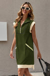 Womens Army Green Half-Zip Contrast Casual Mini Dress Fisoew - Fisoew
