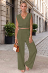 Fisoew Women's Army Green Linen Lounge 2 Piece Outfits - Fisoew