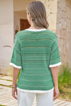 Fisoew Women's Green Striped Cropped Knit Tops - Fisoew