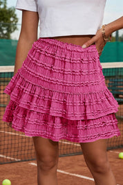 Fisoew Women's Rose Red Ruffle Boho Mini Skirt