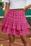 Fisoew Women's Rose Red Ruffle Boho Mini Skirt - Fisoew