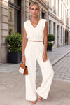 Fisoew Women's Beige Linen Lounge 2 Piece Outfits - Fisoew