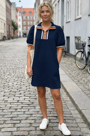Fisoew Women‘s Navy Summer Puff Short Sleeve Mini Dress - Fisoew