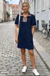 Fisoew Women‘s Navy Summer Puff Short Sleeve Mini Dress - Fisoew