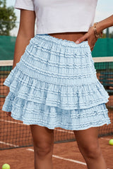 Fisoew Women's Sky Blue Ruffle Boho Mini Skirt
