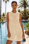 Fisoew Women's Apricot Swimsuit Coverup Crochet Sleeveless Bathing Suit - Fisoew