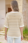 Fisoew Women's Apricot Striped Cropped Knit Tops - Fisoew