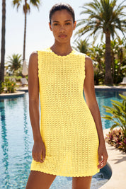 Fisoew Women's Yellow Swimsuit Coverup Crochet Sleeveless Bathing Suit - Fisoew