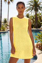 Fisoew Women's Yellow Swimsuit Coverup Crochet Sleeveless Bathing Suit