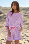 Womens Violet Striped Short Sets 2 Piece Fisoew - Fisoew