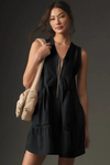 Fisoew Women's Black Sleeveless Mesh Back Utility Mini Dress - Fisoew