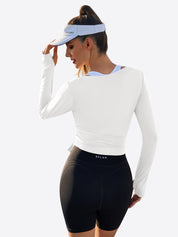 Fisoew Women‘s White Wrap Tie Tops Long Sleeve Workout Shirts - Fisoew