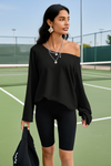 Fisoew Women's Black Off The Shoulder Y2k Sweatshirts - Fisoew