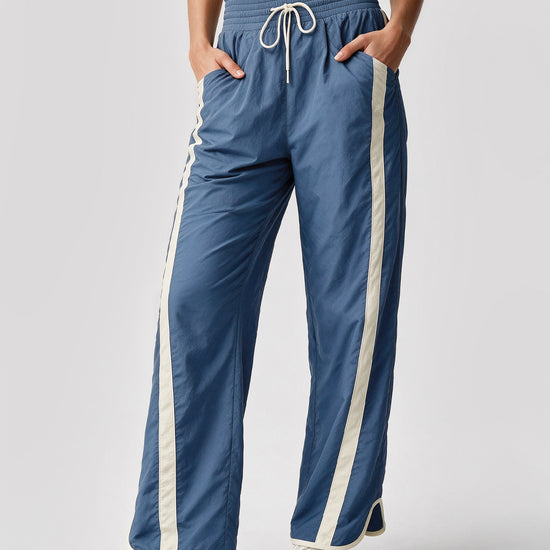Drawstring Elastic Contrast Color Pants - Fisoew
