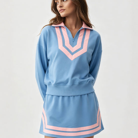 Half Zip Sweatshirt With Skirt Sets - Fisoew