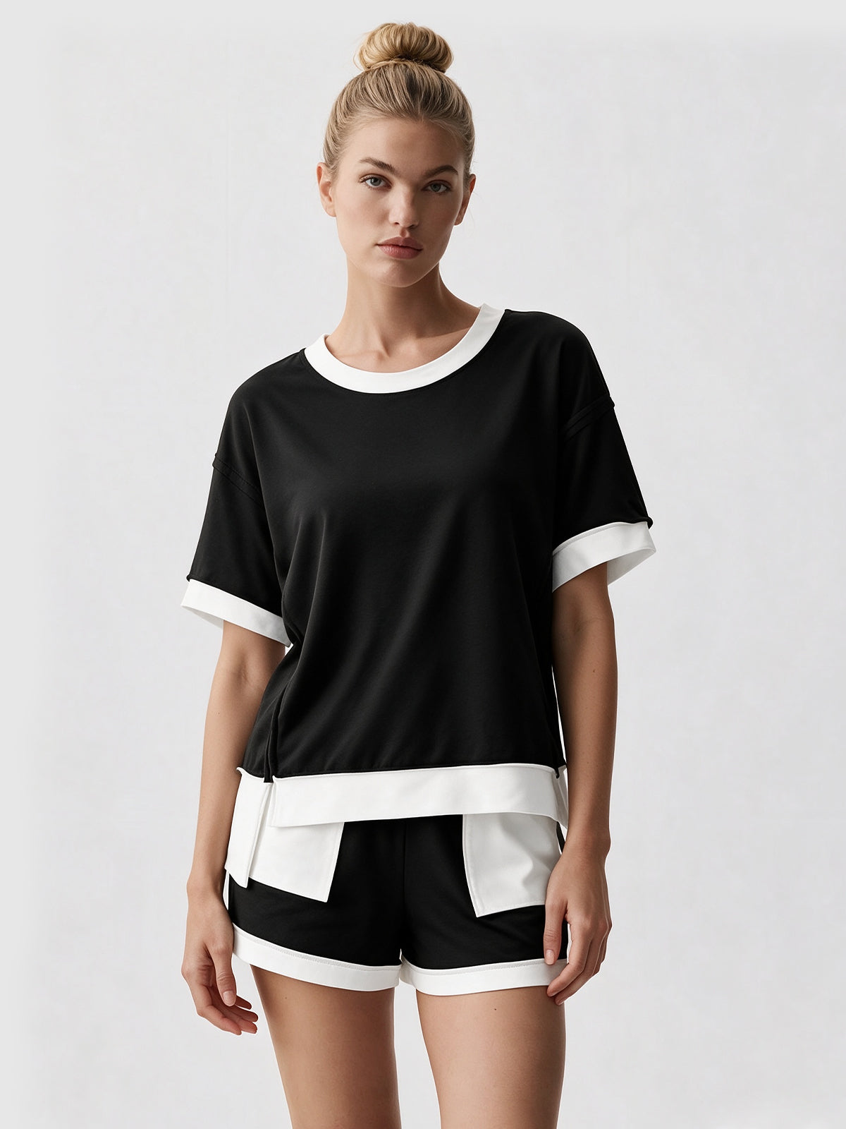 Color Block Lounge Short Set - Fisoew