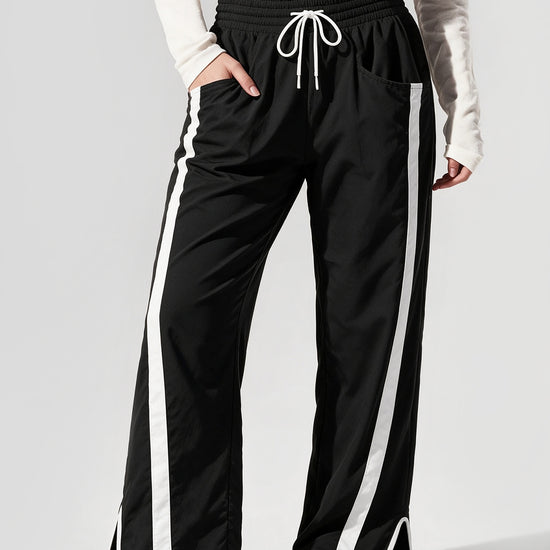 Drawstring Elastic Contrast Color Pants - Fisoew