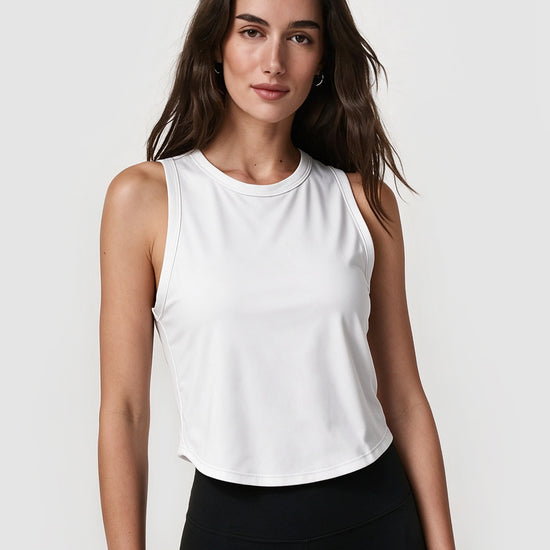 White Workout Cropped Tank Tops - Fisoew