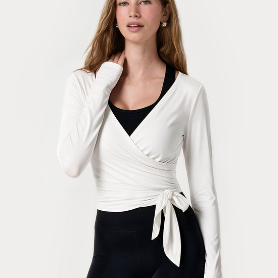 Wrap Tie Tops Long Sleeve Workout Shirts - Fisoew