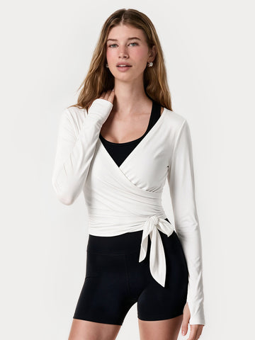 Wrap Tie Tops Long Sleeve Workout Shirts - Fisoew