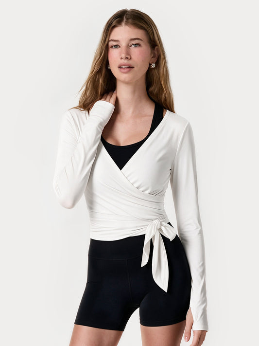 Wrap Tie Tops Long Sleeve Workout Shirts - Fisoew