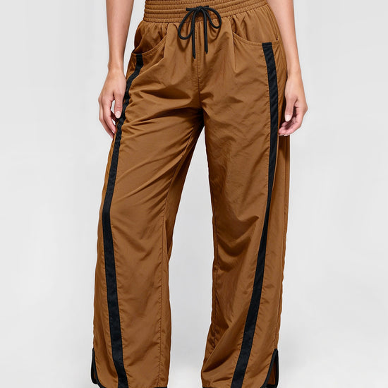 Drawstring Elastic Contrast Color Pants - Fisoew