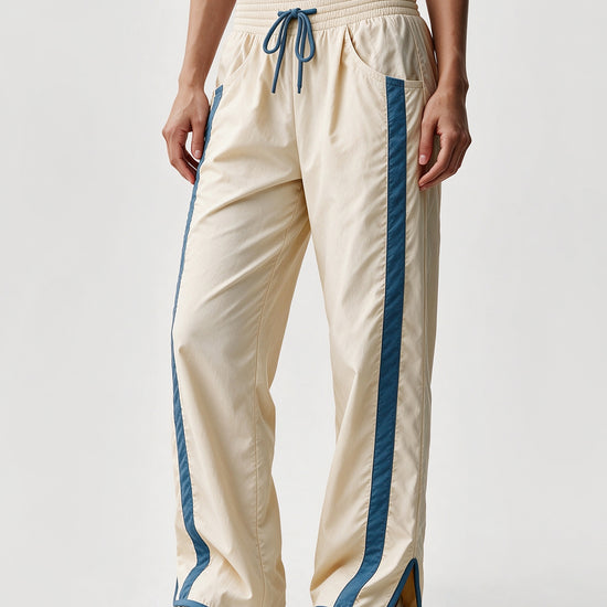 Drawstring Elastic Contrast Color Pants - Fisoew