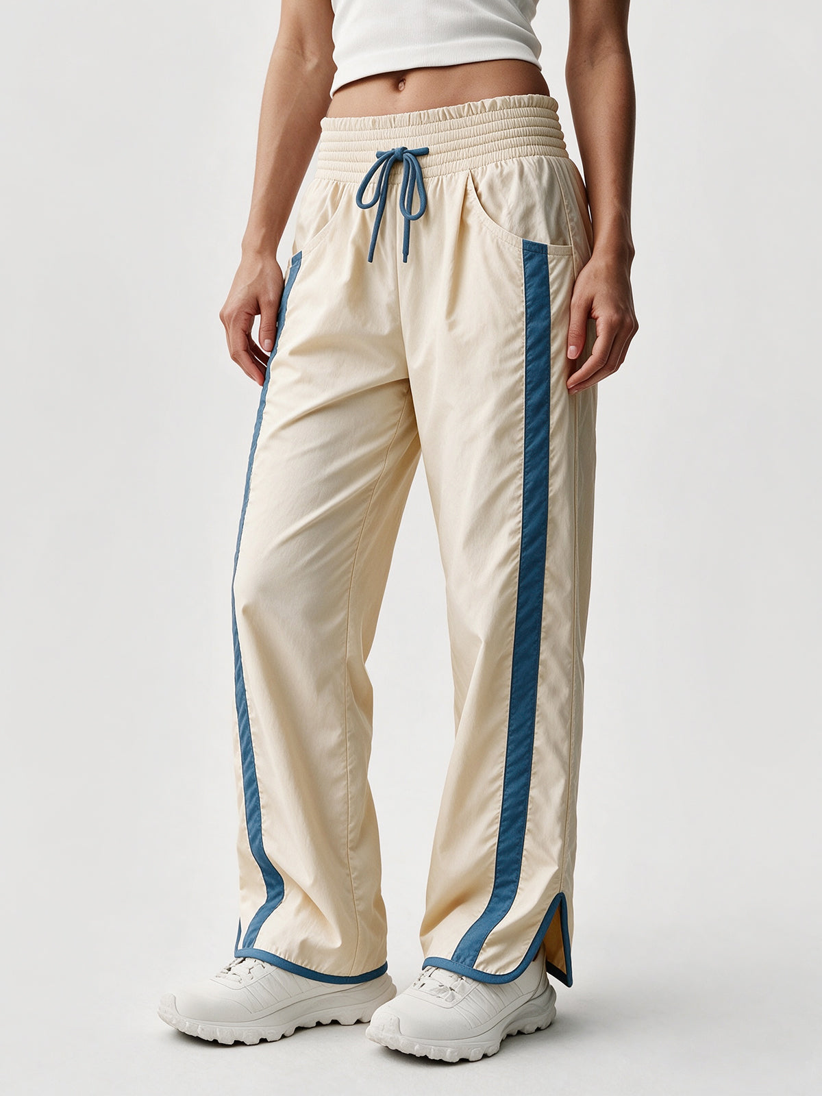 Drawstring Elastic Contrast Color Pants - Fisoew