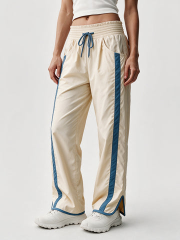 Drawstring Elastic Contrast Color Pants - Fisoew