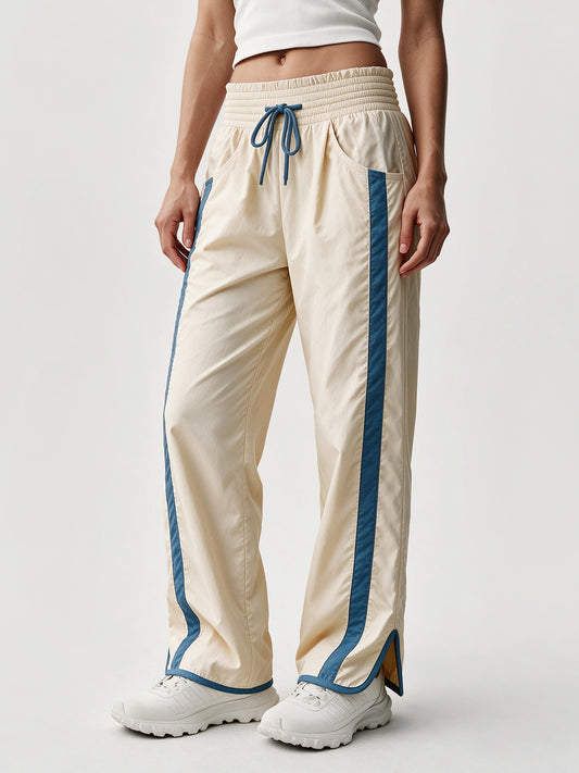 Drawstring Elastic Contrast Color Pants - Fisoew