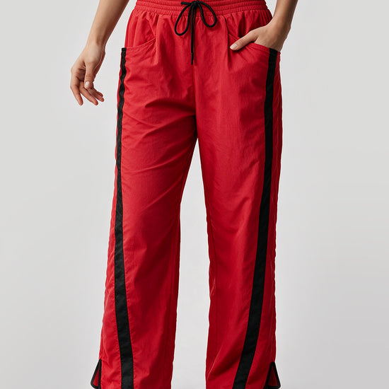 Drawstring Elastic Contrast Color Pants - Fisoew