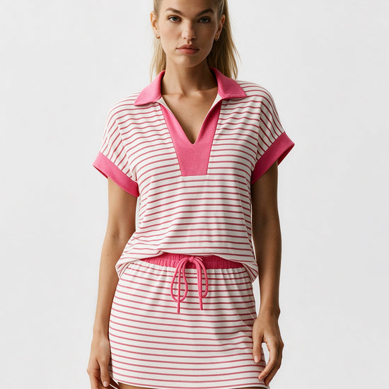 Striped Sweatshirt Skirt 2 Piece Outfits - Fisoew