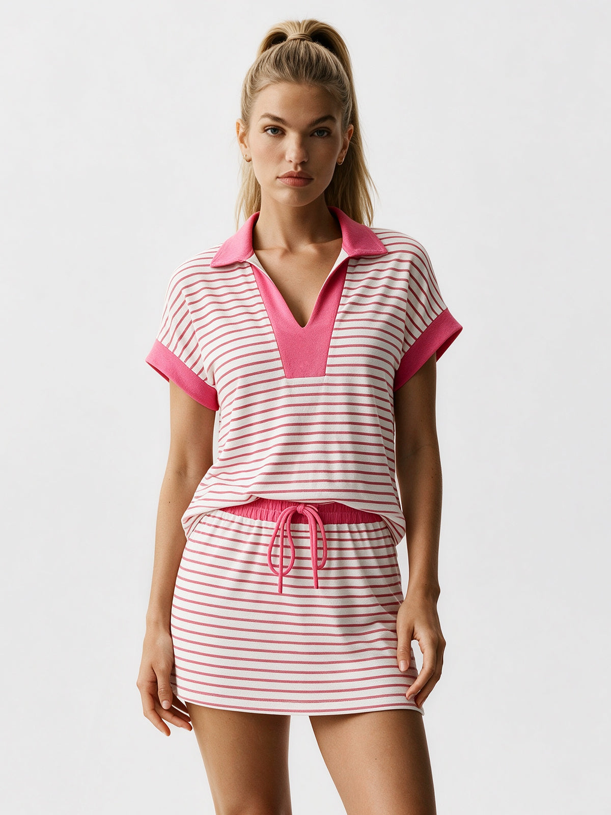 Striped Sweatshirt Skirt 2 Piece Outfits - Fisoew