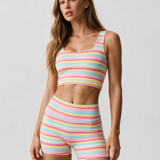 Ranbow Tank Top With Shorts Set - Fisoew