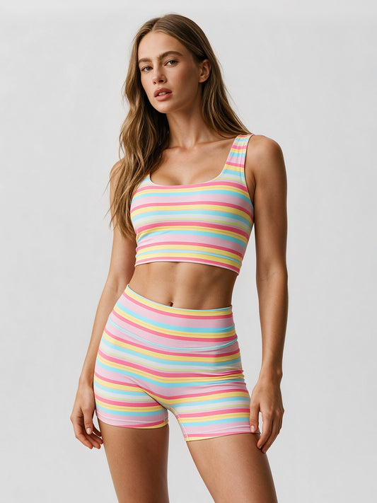Ranbow Tank Top With Shorts Set - Fisoew