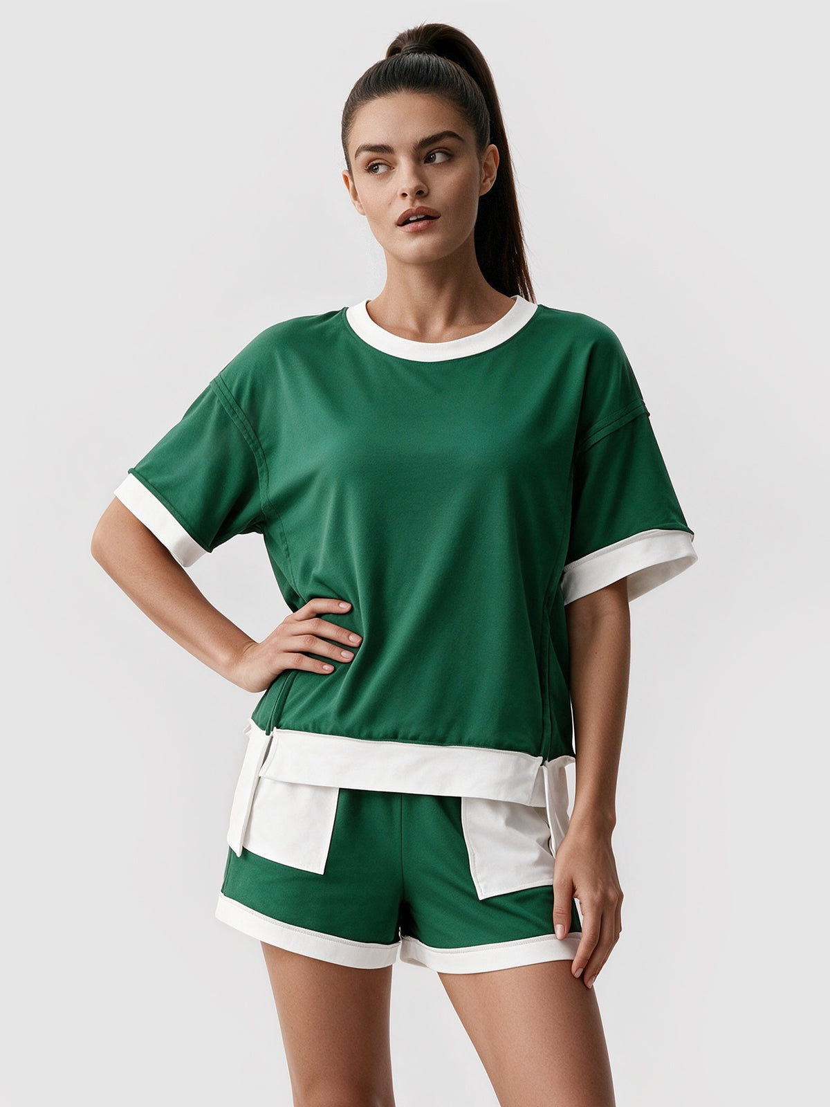 Color Block Lounge Short Set - Fisoew