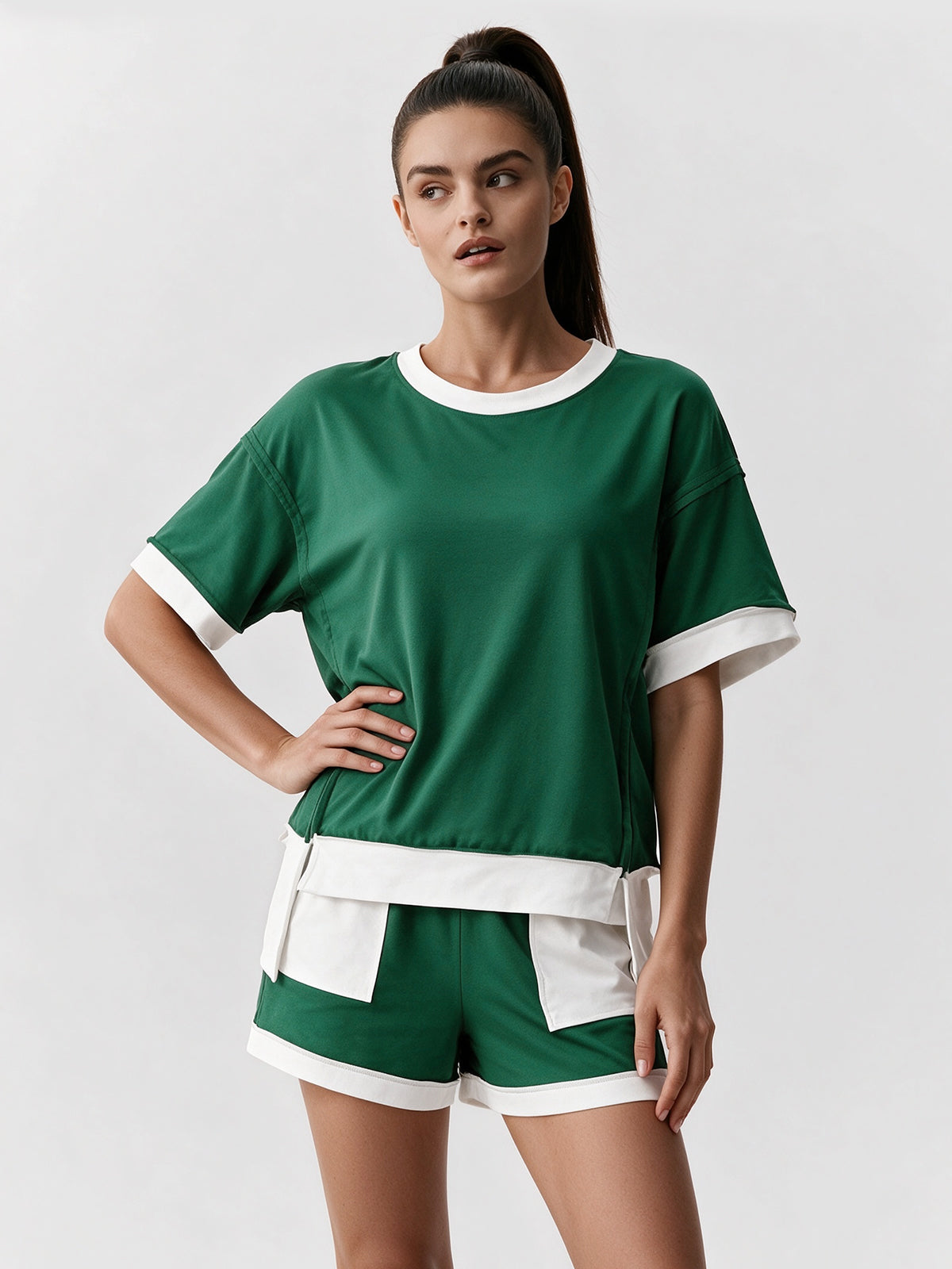Color Block Lounge Short Set - Fisoew