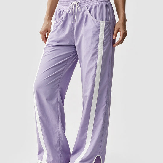 Drawstring Elastic Contrast Color Pants - Fisoew