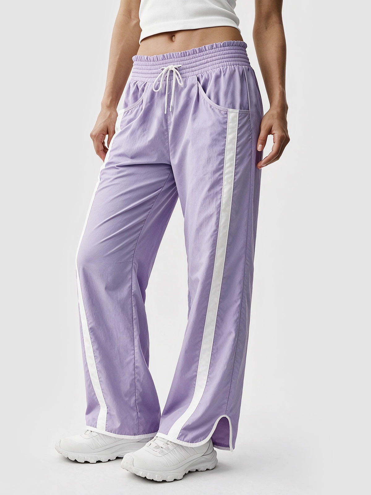 Drawstring Elastic Contrast Color Pants - Fisoew