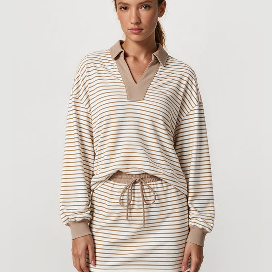 Womens Khaki Striped 2 Piece Outfits Fisoew - Fisoew